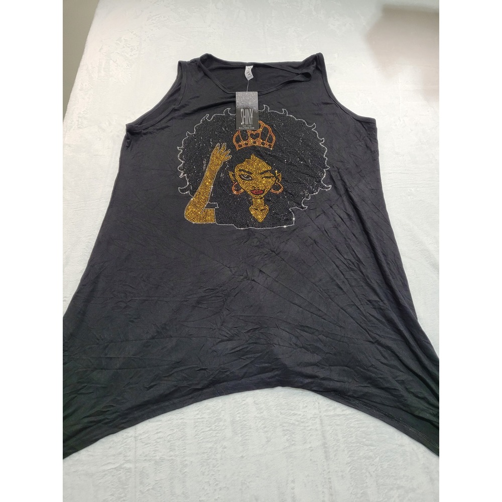NWT Shiny New York Tunic Tank Womens Plus Size Black Rhinestone Afro Queen Crown